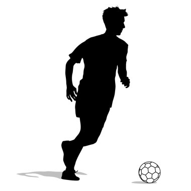Top oynayan futbolcuların siluetleri. Vektör illüstrasyonu