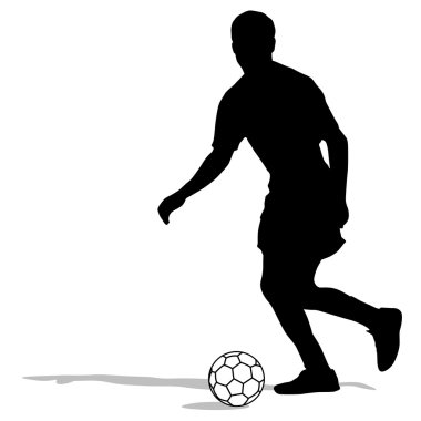 Top oynayan futbolcuların siluetleri. Vektör illüstrasyonu