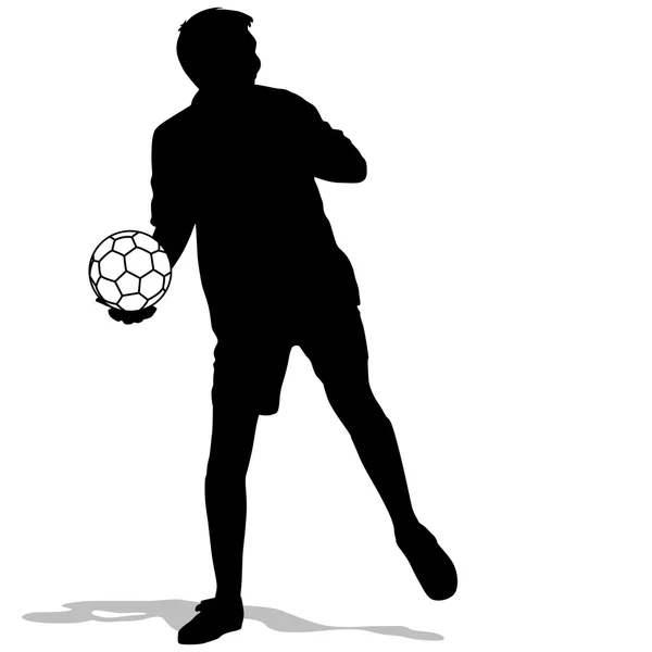 Siluetas de los jugadores de fútbol con la pelota. Ilustración vectorial — Vector de stock