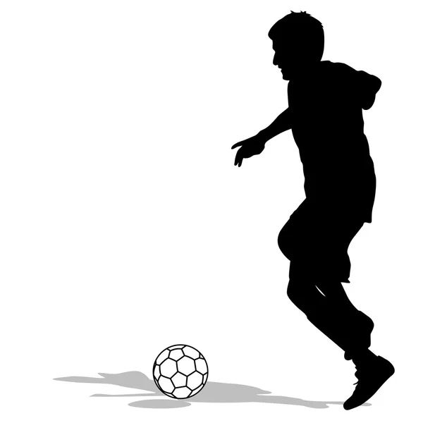 Siluetas de los jugadores de fútbol con la pelota. Ilustración vectorial — Vector de stock