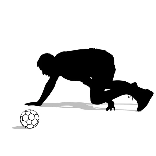 Siluetas de los jugadores de fútbol con la pelota. Ilustración vectorial — Vector de stock