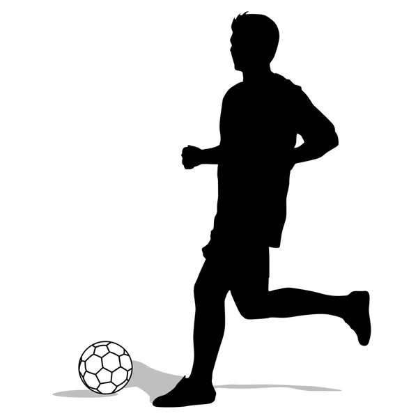 Siluetas de los jugadores de fútbol con la pelota. Ilustración vectorial — Vector de stock