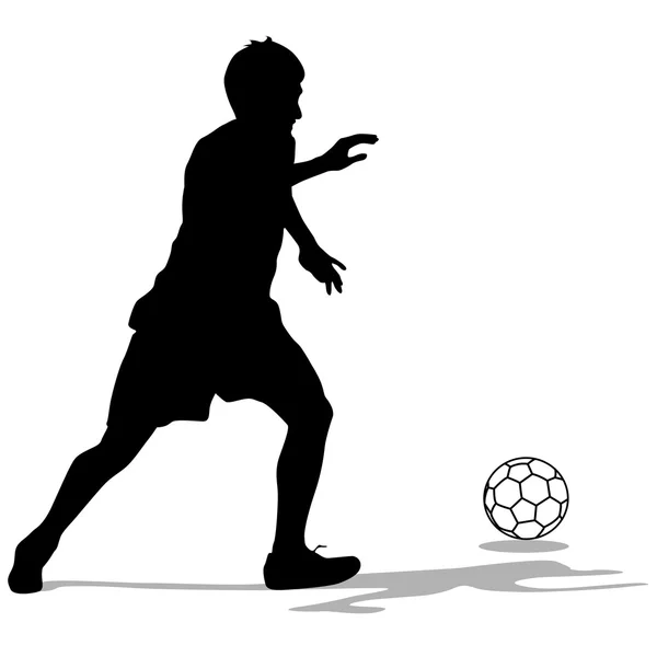 Silhuetter av fotbollsspelare med bollen. Vektorillustration — Stock vektor