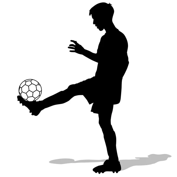 Silhuetas de jogadores de futebol com a bola. Ilustração vetorial —  Vetores de Stock