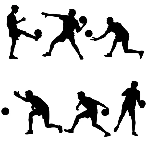 Set silhouettes of soccer players with the ball. Vector illustra — Stock Vector