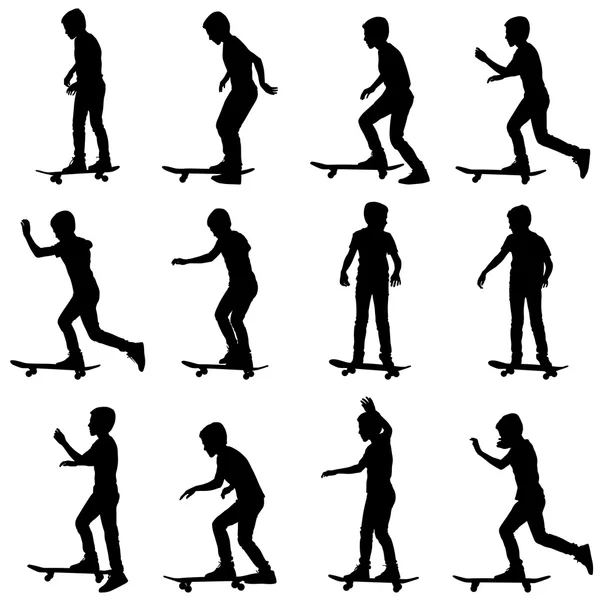Set di silhouette skateboarder. Illustrazione vettoriale. — Vettoriale Stock