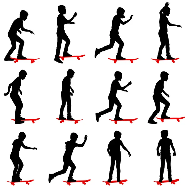 Set di silhouette skateboarder. Illustrazione vettoriale. — Vettoriale Stock