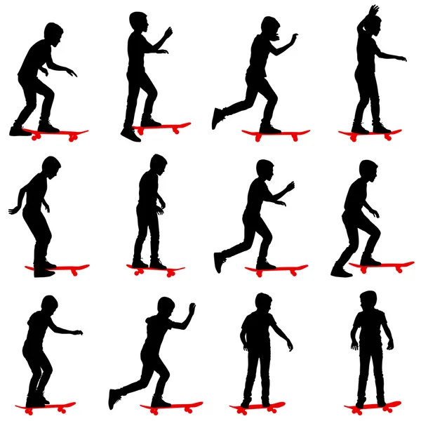 Ensemble de skateboarders silhouette. Illustration vectorielle. — Image vectorielle