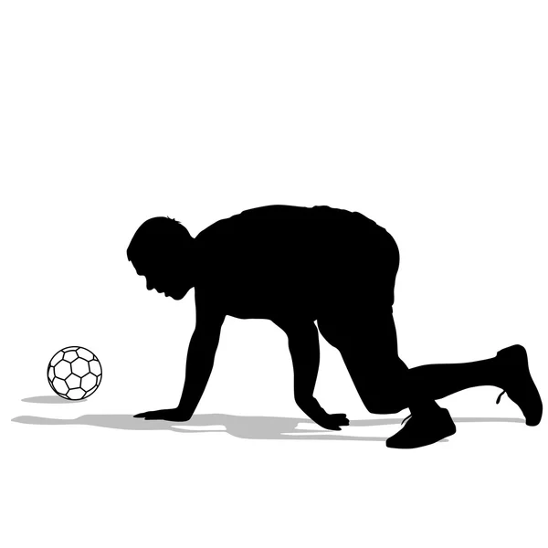 Siluetas de los jugadores de fútbol con la pelota. Ilustración vectorial — Archivo Imágenes Vectoriales