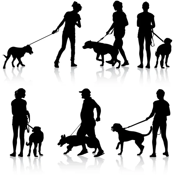 Силуэты людей и собак. Векторная иллюстрация. — стоковый вектор