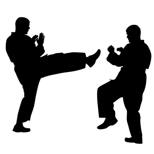 Sagome nere di karate. Illustrazione vettoriale sportiva . — Vettoriale Stock