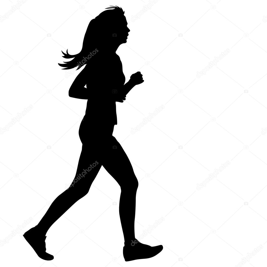 Silhouettes. Runners on sprint, women. vector illustration.