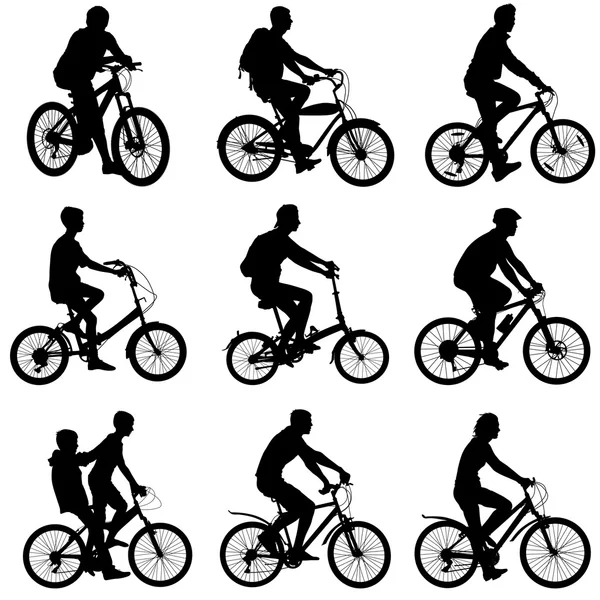 Set silhouette di un ciclista maschio e femmina. vector illustratio — Vettoriale Stock