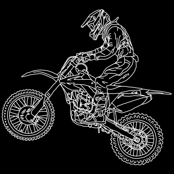 Silhuetas Motocross piloto em uma motocicleta. Ilustração vetorial — Vetor de Stock