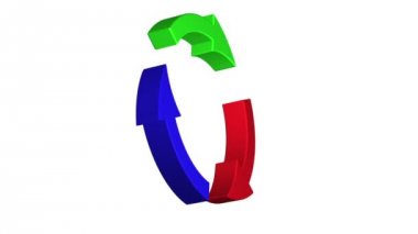 Dönen beyaz arka plan üzerinde izole oklarla daire renkli. 3D animasyon.