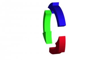 Dönen beyaz arka plan üzerinde izole oklarla daire renkli. 3D animasyon.