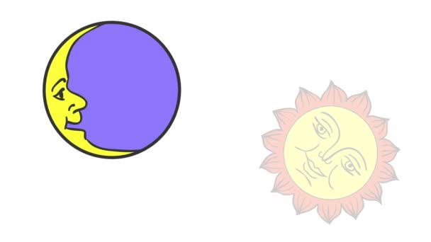 Desenhos animados Moon And Sun, isolados sobre fundo branco. Animação 2d . — Vídeo de Stock