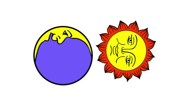 Desenhos animados Moon And Sun, isolados sobre fundo branco. Animação 2d . — Vídeo de Stock