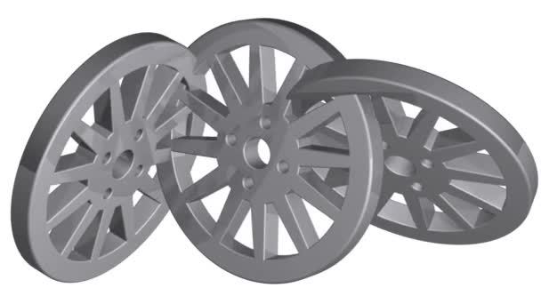 Roue de voiture, illustrations en mouvement, isolée sur fond blanc. Animation 3D . — Video