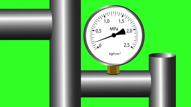 Manómetro de gas funcionando. Fondo de pantalla verde. animación . — Vídeo de stock