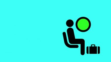 Siluet yolcu uçağı pencereden bakıyor. Yeşil ekran arka planı. animasyon.