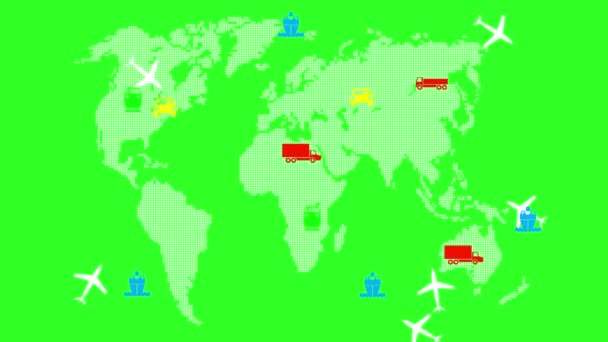 Transporte mundial global. Fundo de tela verde. animação . — Vídeo de Stock