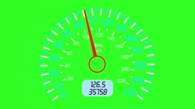 Araba hız göstergesi ve yeşil ekran arka plan üzerinde hareketli işaretçi. animasyon.
