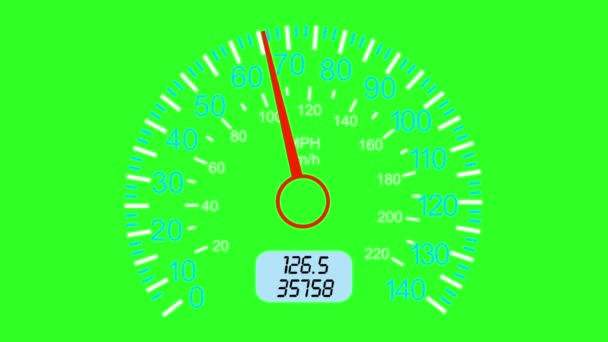 Compteur de vitesse de voiture et pointeur mobile, sur un fond d'écran vert. animation . — Video