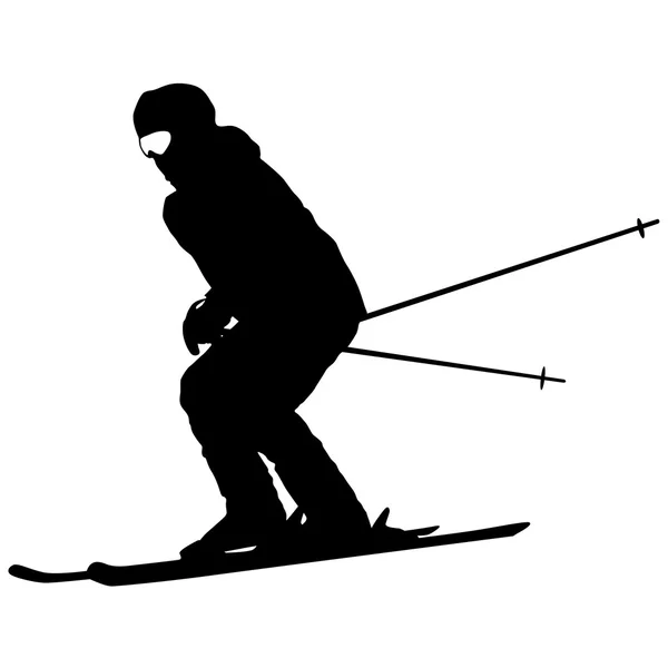 Mountain skier  speeding down slope. Vector sport silhouette. — Stock Vector