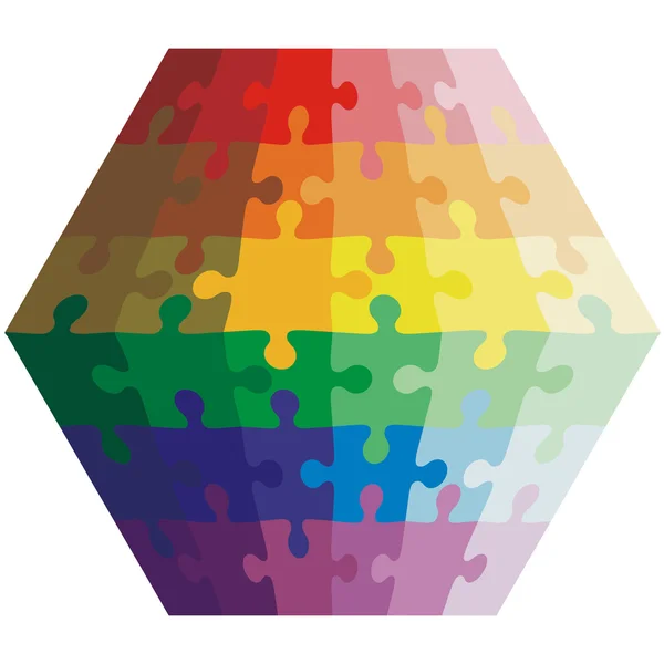 Jigsaw forma de quebra-cabeça de um polígono, cores arco-íris. Vetor illus — Vetor de Stock
