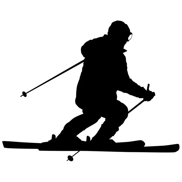 Mountain skier  speeding down slope. Vector sport silhouette. — Stock Vector