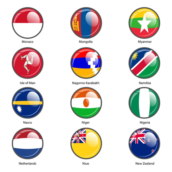 Set circle icon  Flags of world sovereign states. Vector illustr — Stock Vector