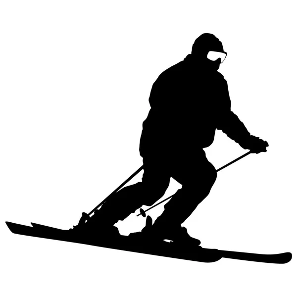 Le skieur de montagne descend la pente à toute vitesse. Silhouette sport vectorielle. — Image vectorielle