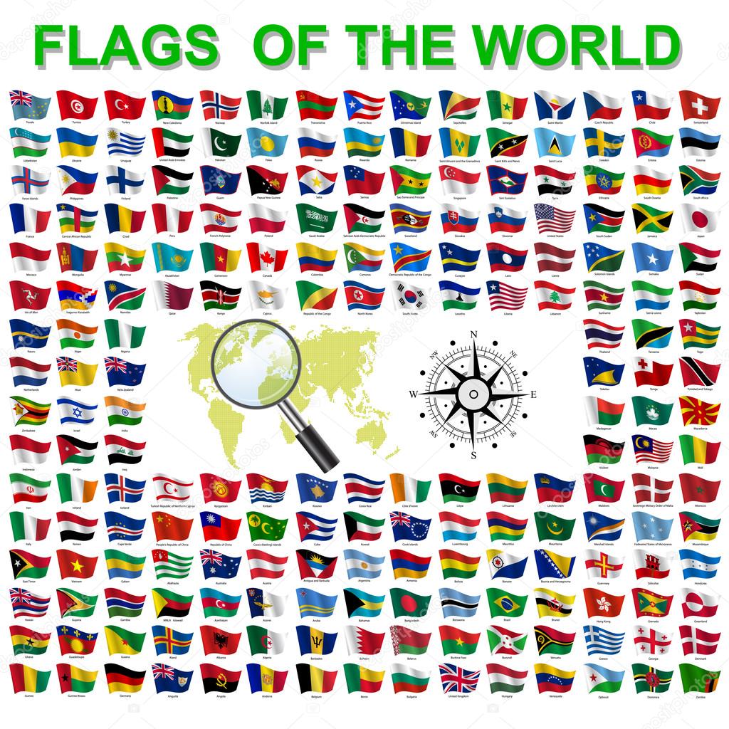 Set of Flags of world sovereign states. Vector illustration.