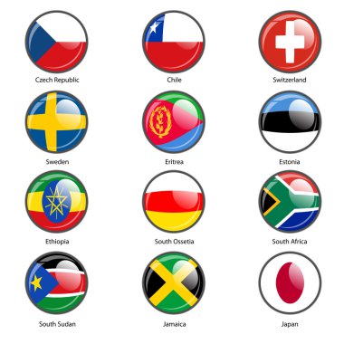 Set daire simgesi dünya ülkeleri işaretler. Vektör illustr