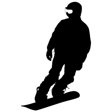 Beyaz arka planda siyah siluet snowboard. Vektör illust