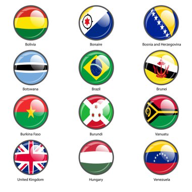 Set daire simgesi dünya ülkeleri işaretler. Vektör illustr