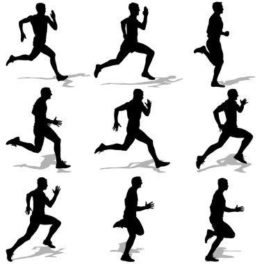 Set of silhouettes. Runners on sprint, men. vector illustration. clipart