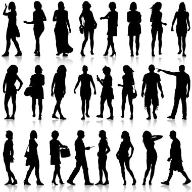 güzel siyah siluetler adamın ve kadının üzerinde beyaz backgrou