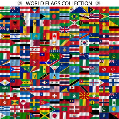 Dünya ve harita beyaz arka plan üzerinde bayrakları. Vektör illustra