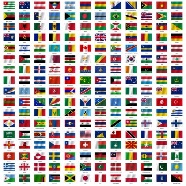 Flags of the world and  map on white background. Vector illustra