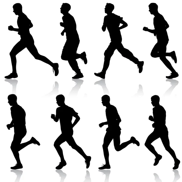 En uppsättning silhuetter. Löpare på sprint, män. vektor illustration. — Stock vektor