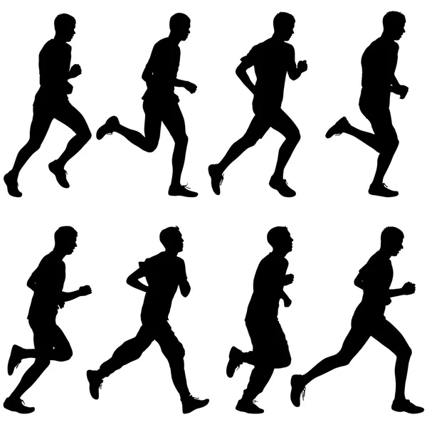 Set of silhouettes. Runners on sprint, men. vector illustration. — Stock Vector