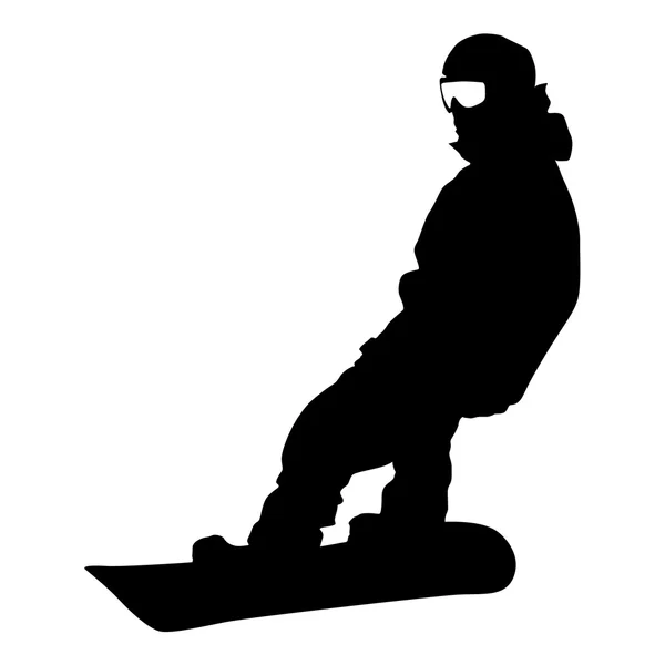 Silueta negra snowboarder sobre fondo blanco. Ilustración vectorial — Vector de stock