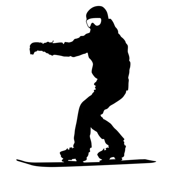Svart siluett snowboardåkare på vit bakgrund. Vector illust — Stock vektor