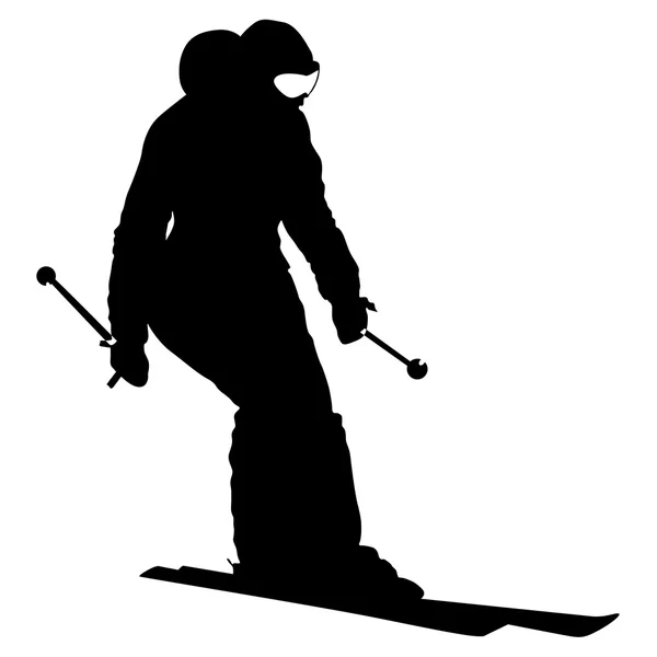 Le skieur de montagne descend la pente à toute vitesse. Silhouette sport vectorielle. — Image vectorielle