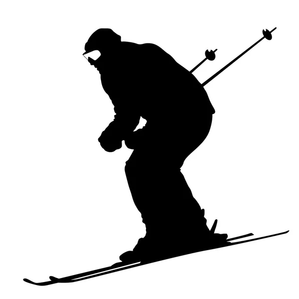 Esquiador de montaña corriendo cuesta abajo. Silueta deportiva vectorial. — Archivo Imágenes Vectoriales