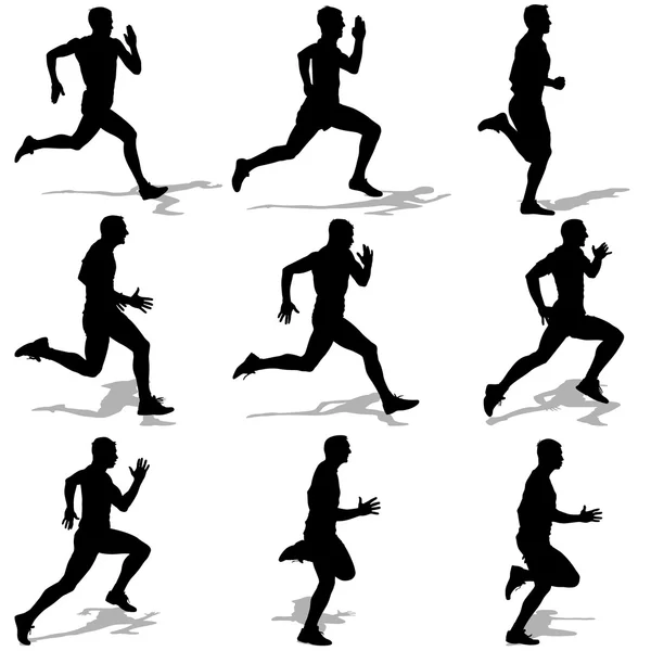 Set of silhouettes. Runners on sprint, men. vector illustration. — Stock Vector