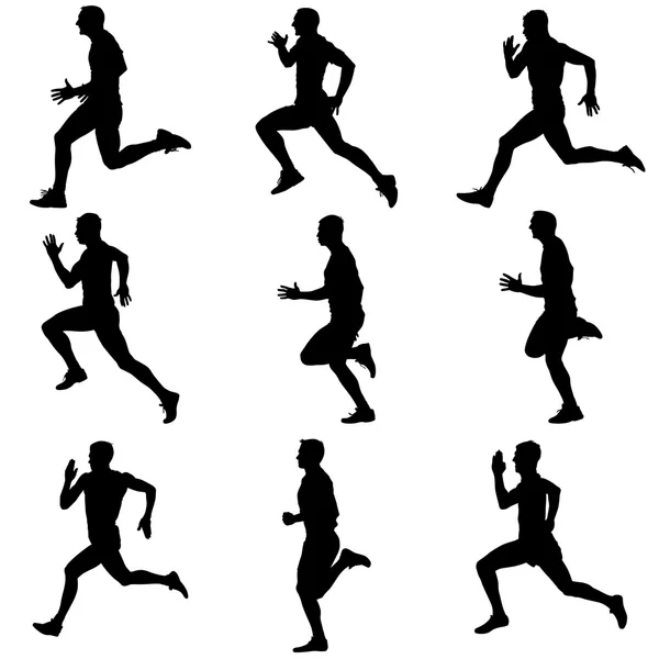 Set of silhouettes. Runners on sprint, men. vector illustration. — Stock Vector