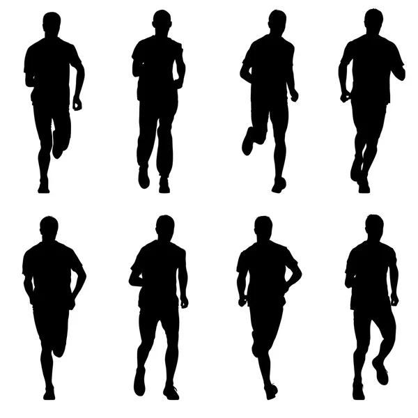 Set of silhouettes. Runners on sprint, men. vector illustration. — Stock Vector